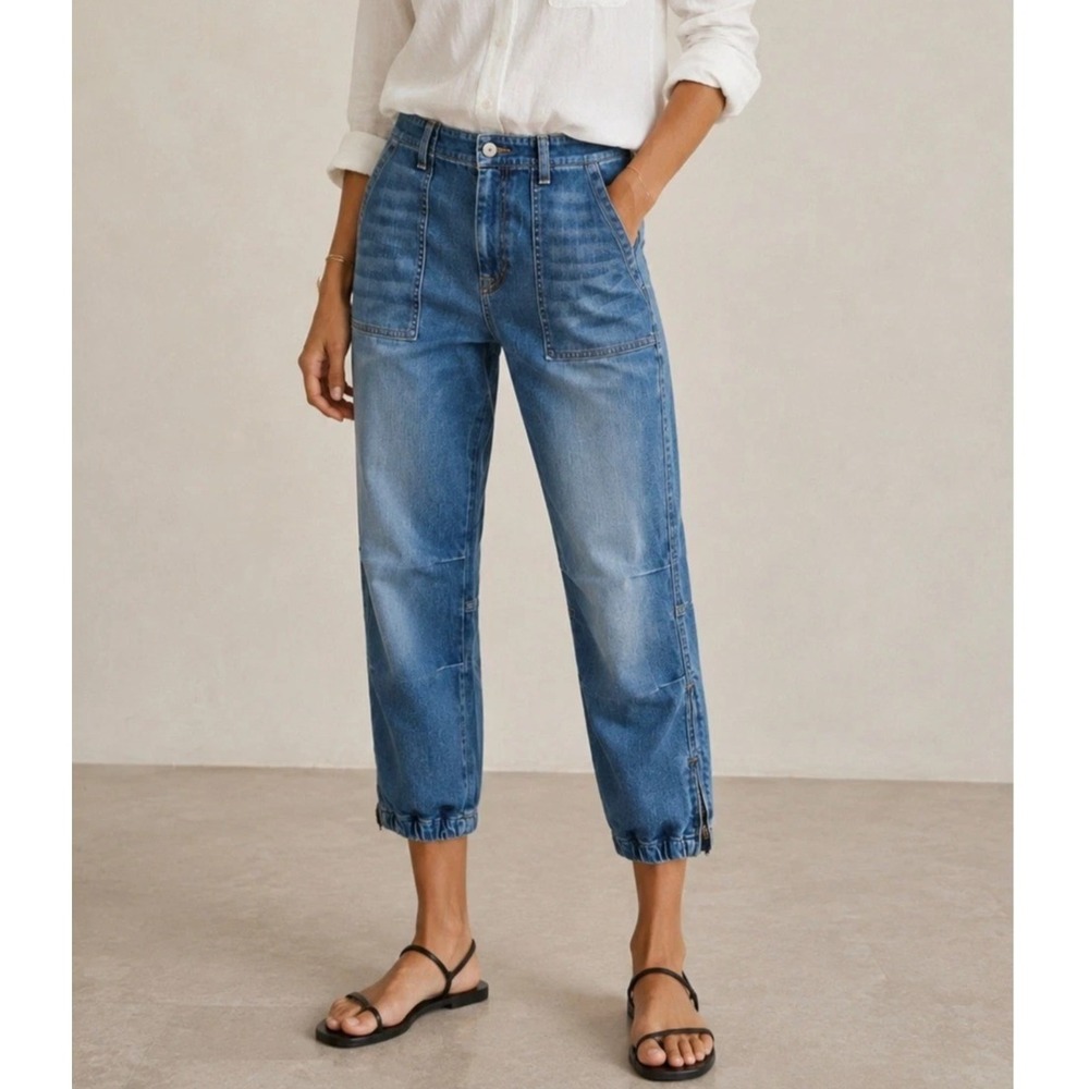 NILI LOTAN Womens Jeans Military Jogger Ankle Zip Denim Cropped Utility- Size 25